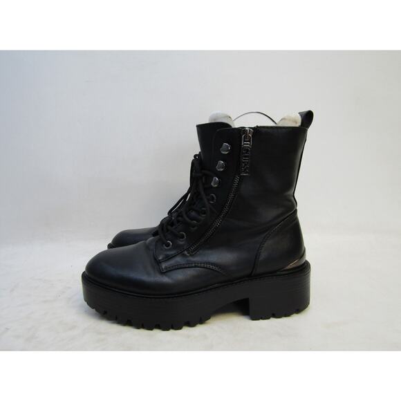 Guess Womens Size 8 M Black Leather Lace Up Zip Ankle Fashion Boots - Picture 1 of 11